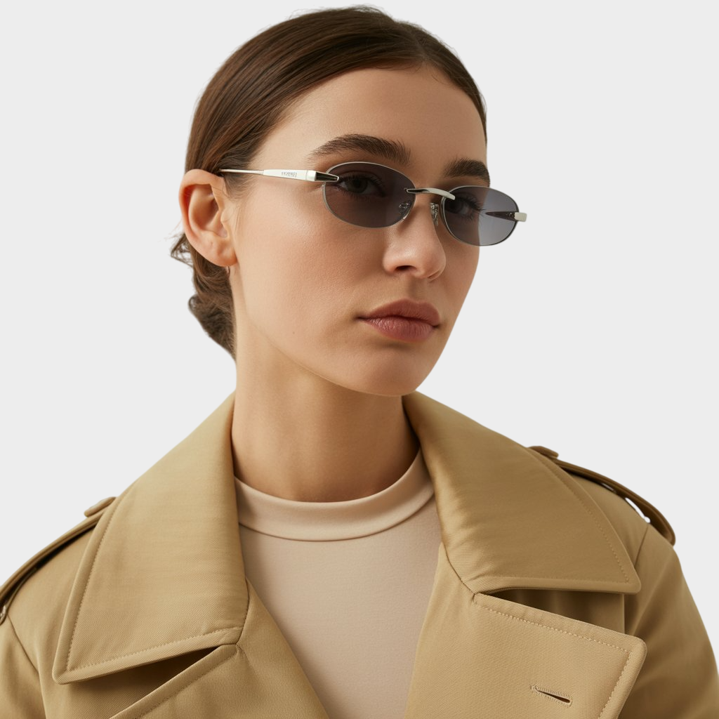 Klair Bella – Oval Rimless Small Frame Sunglasses for Women | Minimalist Luxury Eyewear