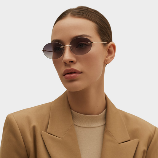Klair Bella – Oval Rimless Small Frame Sunglasses for Women | Minimalist Luxury Eyewear